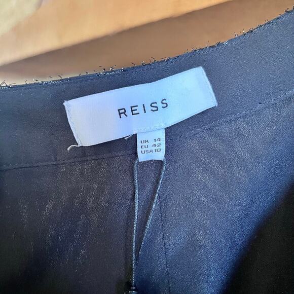 NWT: REISS Marianne Pleated Metallic Mesh Midi Skirt Black US 10 (K354) - Picture 9 of 11